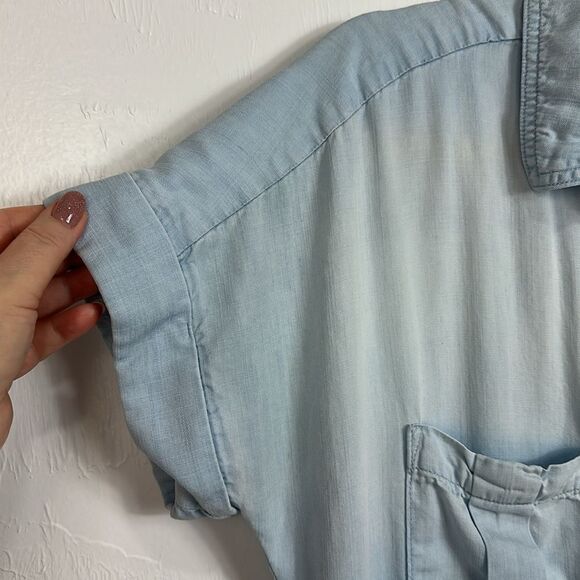 Cloth & Stone Rolled-Hem Short Sleeve Utility Romper In Light Blue Size L - Picture 3 of 11